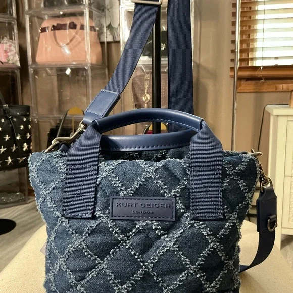 Kurt Geiger Blue Quilted Dennim Crossbody Bag - Picture 2 of 6